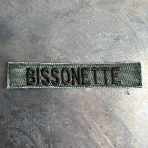 BISSONETTE Embroidered Vintage ‘Army Green’ Military name tape patch BISSONETTE
